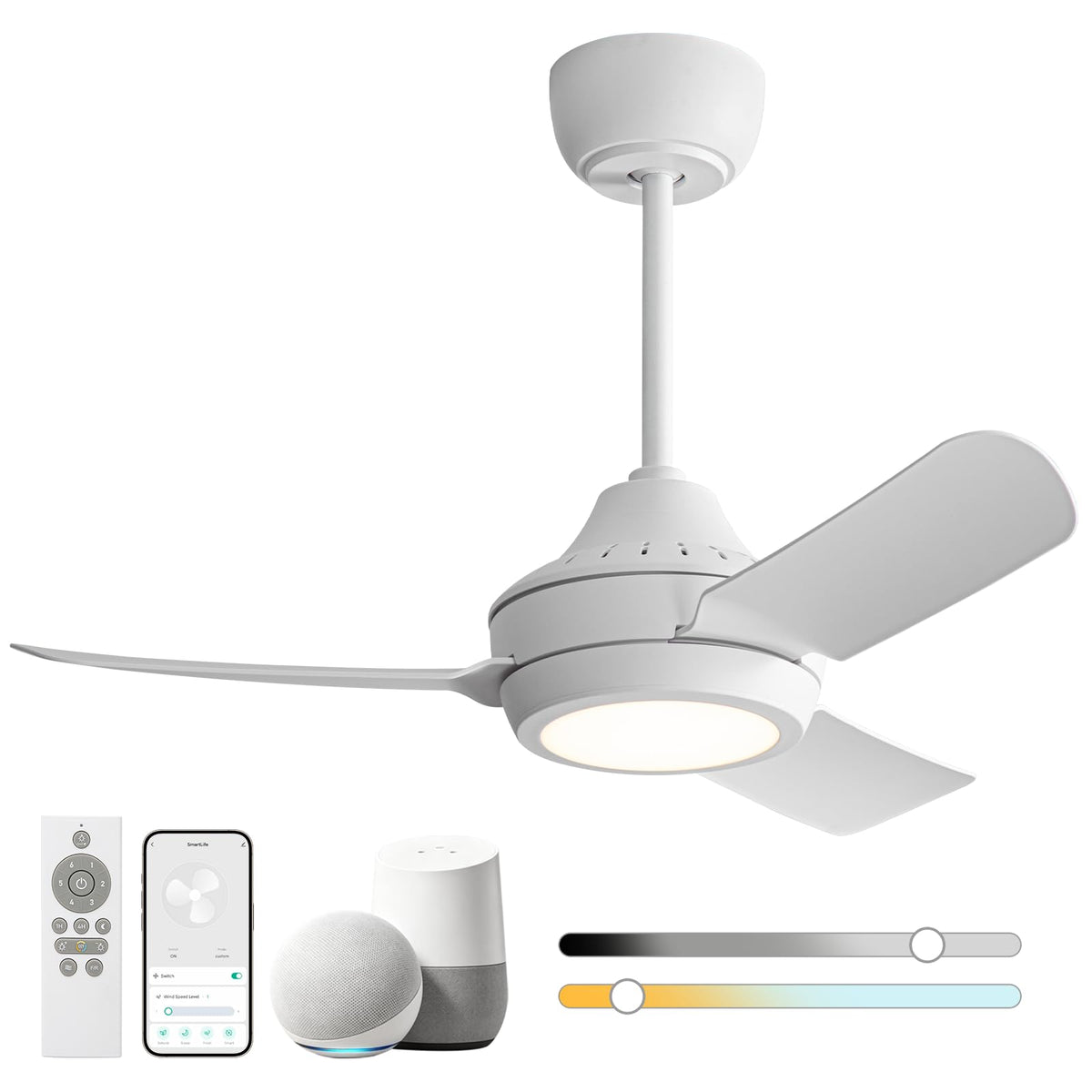 48" Ceiling Fans with Lights,LED Ceiling Fan with Light and Remote Control