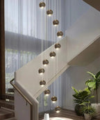 Nordic Minimalist Staircase Lighting Chandelier Living Room Suspended Ceiling Lamp Loft Circular Pendant Light(25 Heads,White Light)