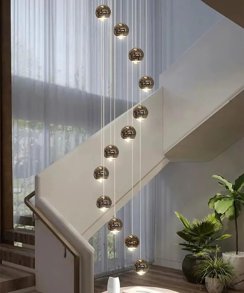 Nordic Minimalist Staircase Lighting Chandelier Living Room Suspended Ceiling Lamp Loft Circular Pendant Light(35 Heads,Warm Light)