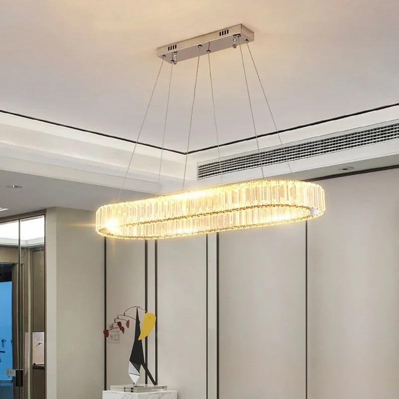 Nordic Modern Luxury K9 Crystal Chandelier Villa Gold Ceiling LED Steel Plate Living Room Minimalist Lighting Fixture(D 60m,Warm Light)
