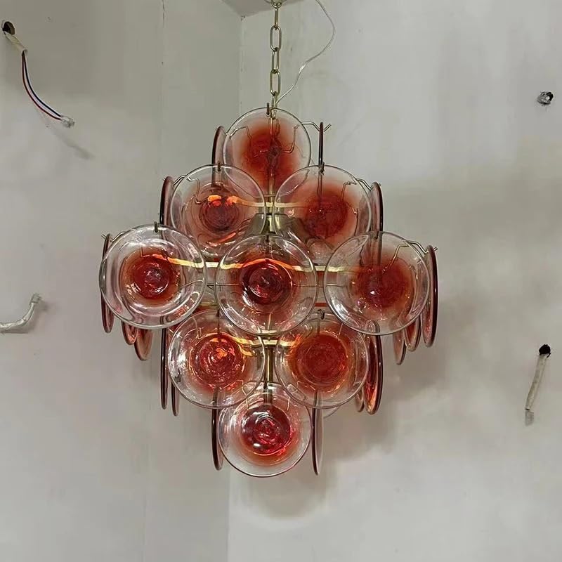 Modern Light Luxury Cloud Glass Chandelier V-intage French Bedroom Dining Room Cloakroom Art Lighting(Red D80cm,Neutral Light)
