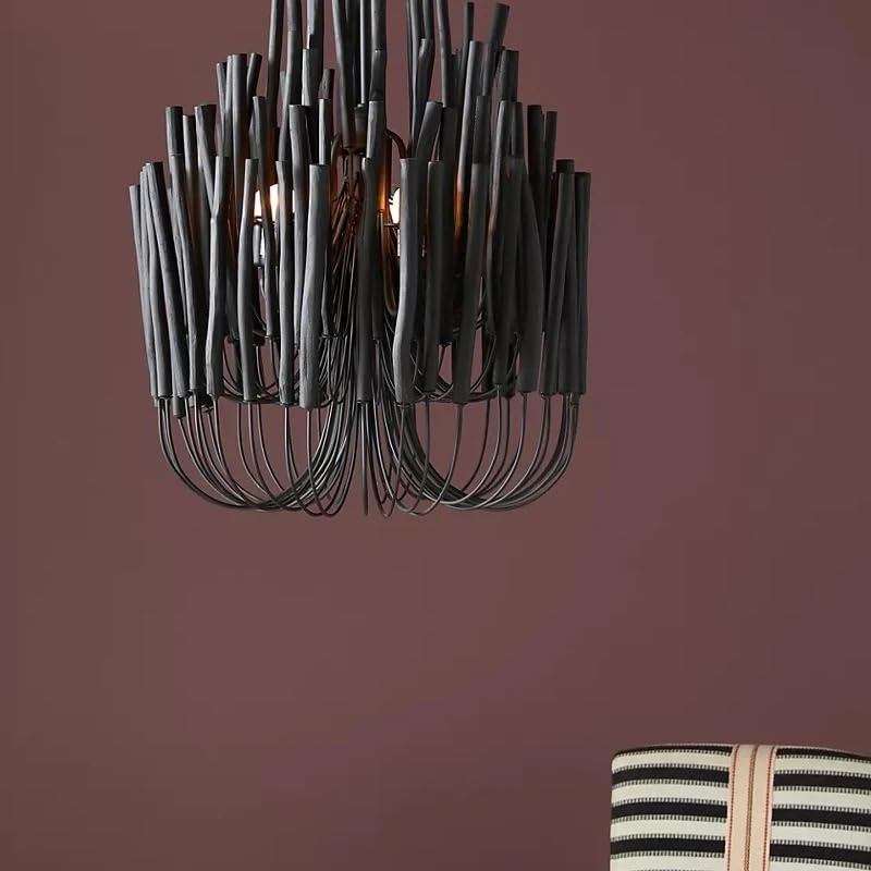 Chandelier, Dense Creative Bohemian Style Wood Art Chandelier Restaurant Lighting Design Model Room Clothing Store Soft Decoration(Neutral Light,Black_D70XH80CM)