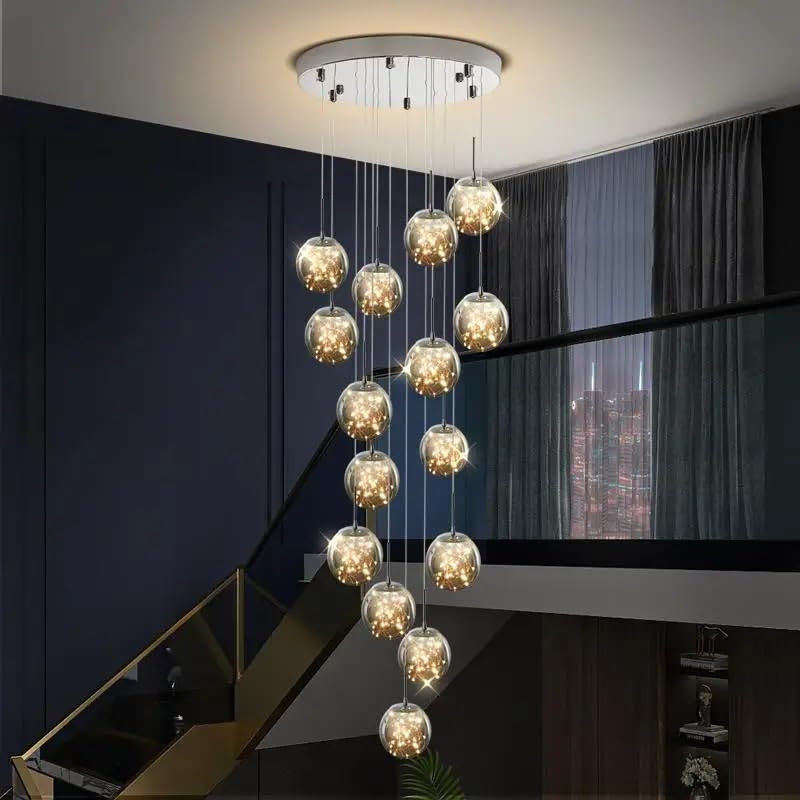 Modern Spiral Stair LED Chandelier Lustre Living Room Duplex Building Loft Pendant Lamps Nordic Home Decor Dining Lighting(45 Heads,Warm White)