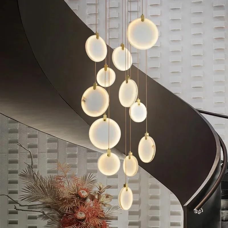 Attic Lobby Lighting Luxury Living Room Staircase Marble Pendant Lamp Home Decor Ceiling Chandelier Nordic LED(15 Light,Cool White)