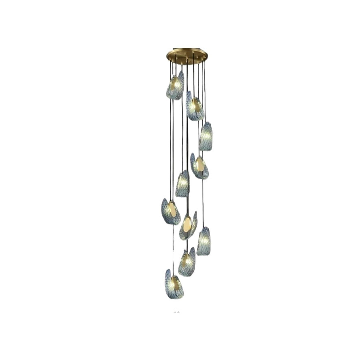 Modern LED Blue Peacock Leaf Glass Designer Hanging Lamps Copper Lustre Ceiling Chandeliers Lighting Suspension Luminaire Lampen,Soft Light