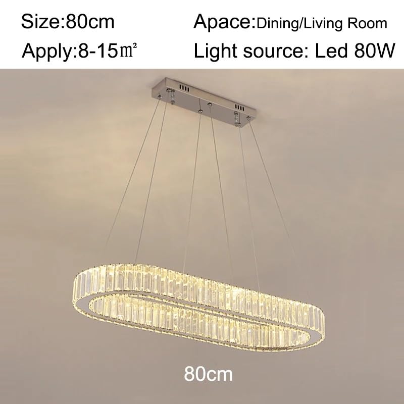 Nordic Modern Luxury K9 Crystal Chandelier Villa Gold Ceiling LED Steel Plate Living Room Minimalist Lighting Fixture(D 80m,Warm Light)