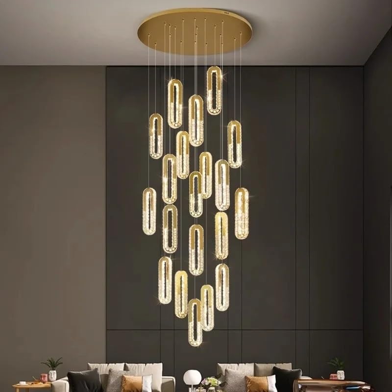 Chandelier, Light Luxury Crystal Duplex Living Room Staircase Pendant Lamp Villa Modern LOFT Dining Line Hanging(White Light,D120CM-25heads)