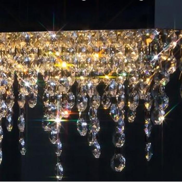Chandelier Light, French with Sense of Luxury Creative Art Crystal Chandelier Stainless Steel Modern Design Living Room Kitchen Lighting Fixture(Black,DIMMING_L200CM)