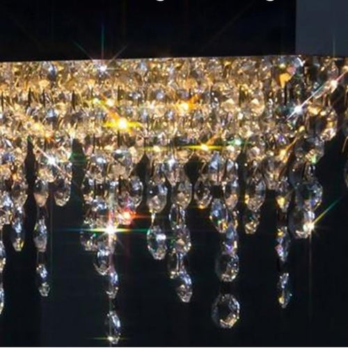 Chandelier Light, French with Sense of Luxury Creative Art Crystal Chandelier Stainless Steel Modern Design Living Room Kitchen Lighting Fixture(Black,DIMMING_L200CM)