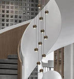 Nordic Minimalist Staircase Lighting Chandelier Living Room Suspended Ceiling Lamp Loft Circular Pendant Light(25 Heads,Warm Light)