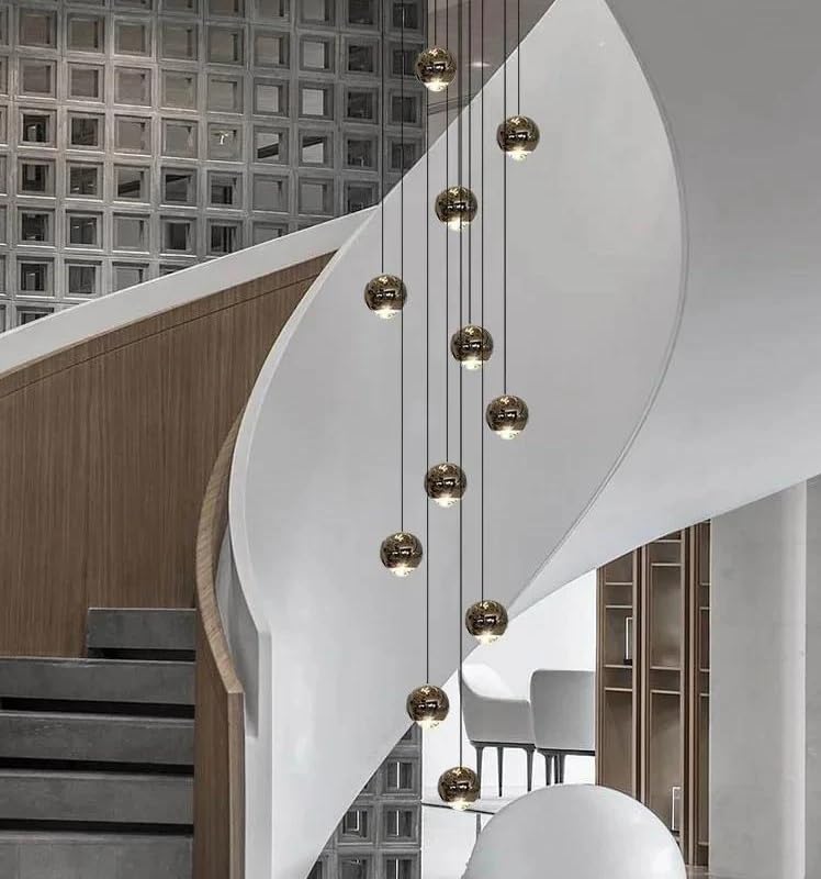 Nordic Minimalist Staircase Lighting Chandelier Living Room Suspended Ceiling Lamp Loft Circular Pendant Light(25 Heads,Neutral Light)