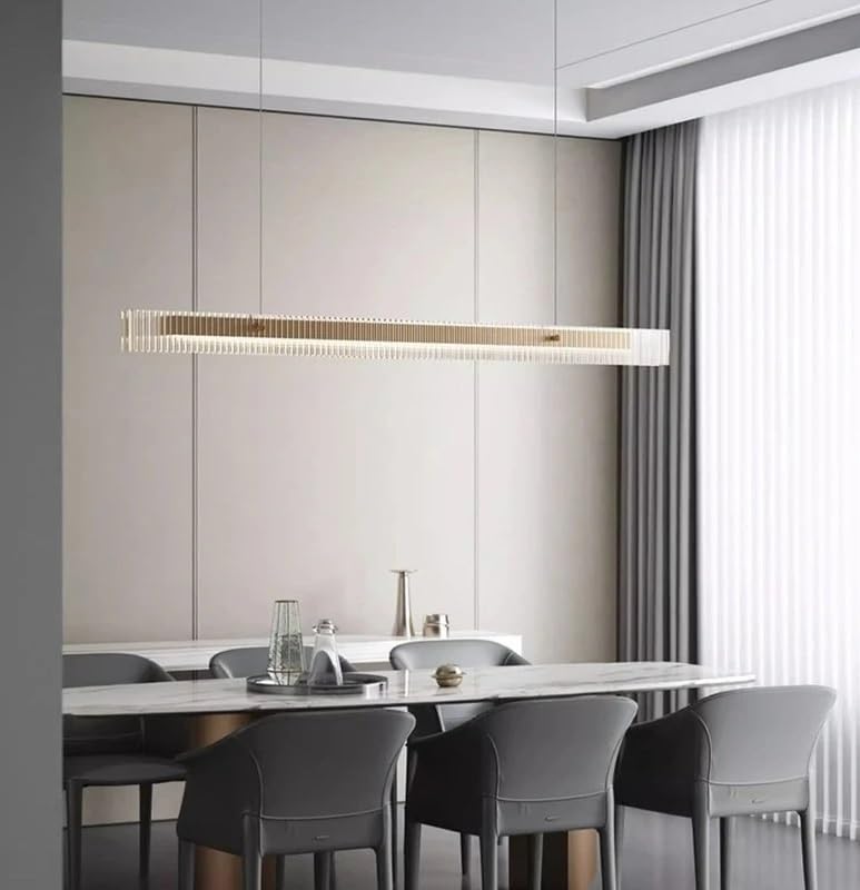 Nordic Luxury Dining Table Pendant Light Kitchen Island Golden Modern Long Glass Decoration Black Linear(Gold 140cm,Dimmable)