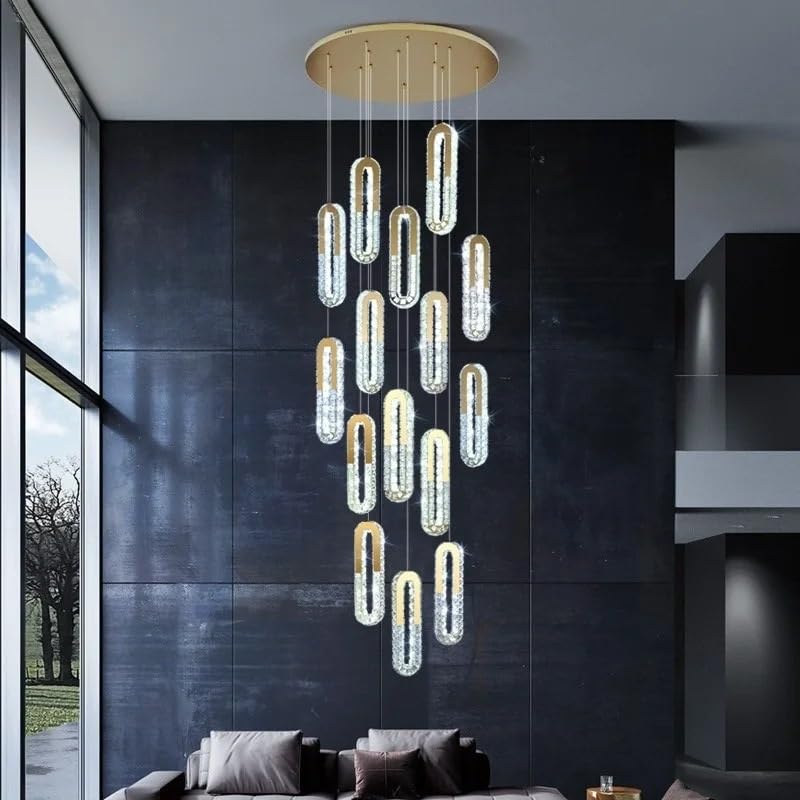 Chandelier, Light Luxury Crystal Duplex Living Room Staircase Pendant Lamp Villa Modern LOFT Dining Line Hanging(White Light,D120CM-25heads)