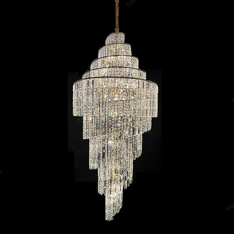 Chandelier Light, Duplex Crystal Chandelier Hall Spiral Staircase Post-Modern Living Room Hotel Lobby Light Luxury Lighting Lamps LED(Warm Light,D100XH230cm)