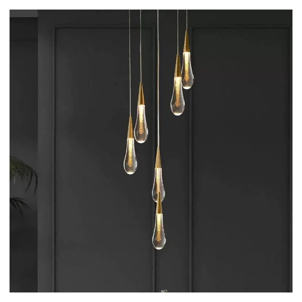 Teardrop Glass Pendant Light Raindrop with Brass Tone Top,Classic