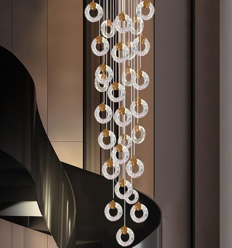 Pendant Lights, Luxury Round Loft Chandelier Design for Crystal Pendant Lamp for Living Room Indoor Lighting Fixtures Villa Staircase(28 Heads,Neutral Light)