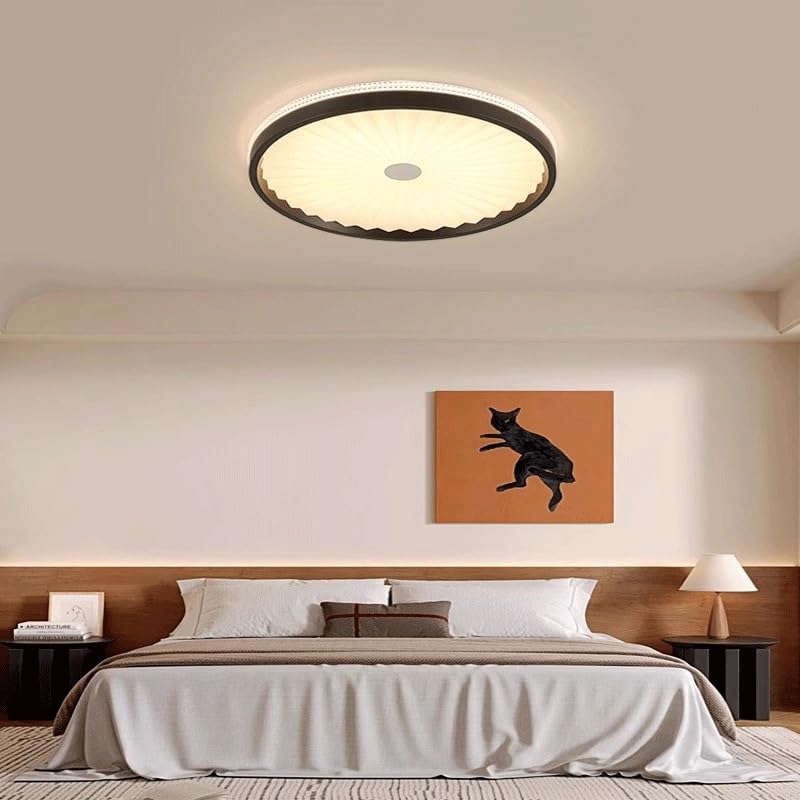 Wrought Iron Round Living Room Acrylic Ceiling Lamps American Retro Bedroom Pleated Light LED Three-Color Dimmable Close to Lights for Study Restaurant Office