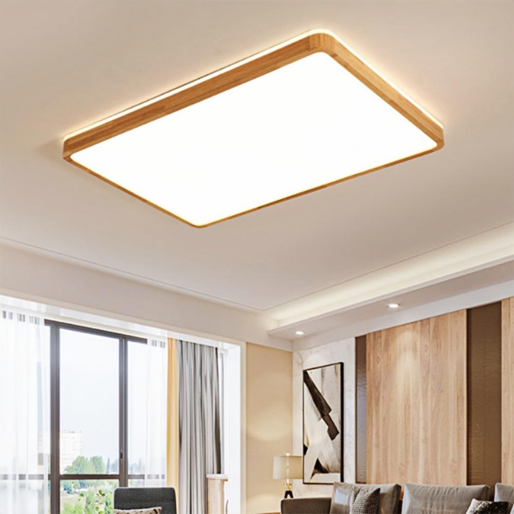 Ultra-thin Living Room Ceiling Lamp, Chinese Solid Wood Close To Ceiling Light Fixtures, Smart Bedroom Dimmable Flat Ceiling Lighting(3000-6000K), Side Emitting Design Ceiling Lights For Stu