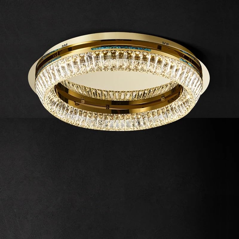Chandelier, Art Deco Round Dimmable Silver Gold Crystal Lamparas De Techo Ceiling Lights. Light. Lamp for Foyer(100cm 2 Layer,Warm Light)