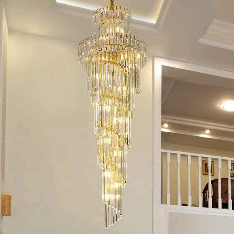 Chandelier Light, Long Crystal Staircase Gold Chandelier Modern Loft Lamp Luxury Villa Hotel Hall Living Room Large Home Decor(Dia80cm H500cm,Changeable)