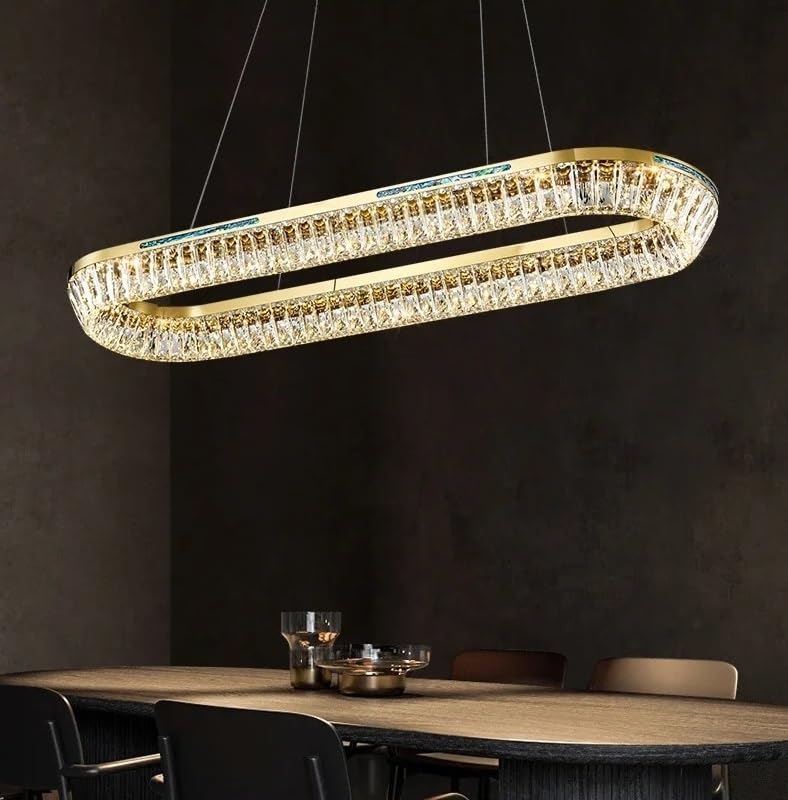 Chandelier, Art Deco Round Dimmable Silver Gold Crystal Lamparas De Techo Ceiling Lights. Light. Lamp for Foyer(100cm 2 Layer,Warm Light)