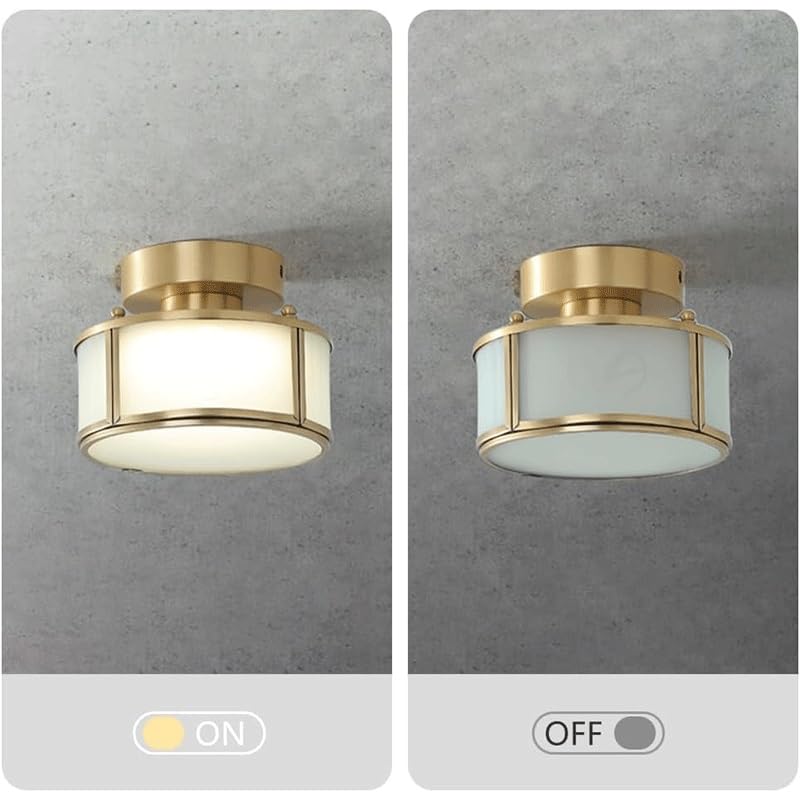All Copper Glass Semi-recessed Ceiling Light Italian Interior Decoration Simple Lamps LED Three-Color Dimming Close to Lights for Kitchen Island Bedroom Living Room Coffee