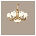 Natural Jade Center Column Glass Lampshade European Chandelier Available for High Ceiling Living Room Dining Room