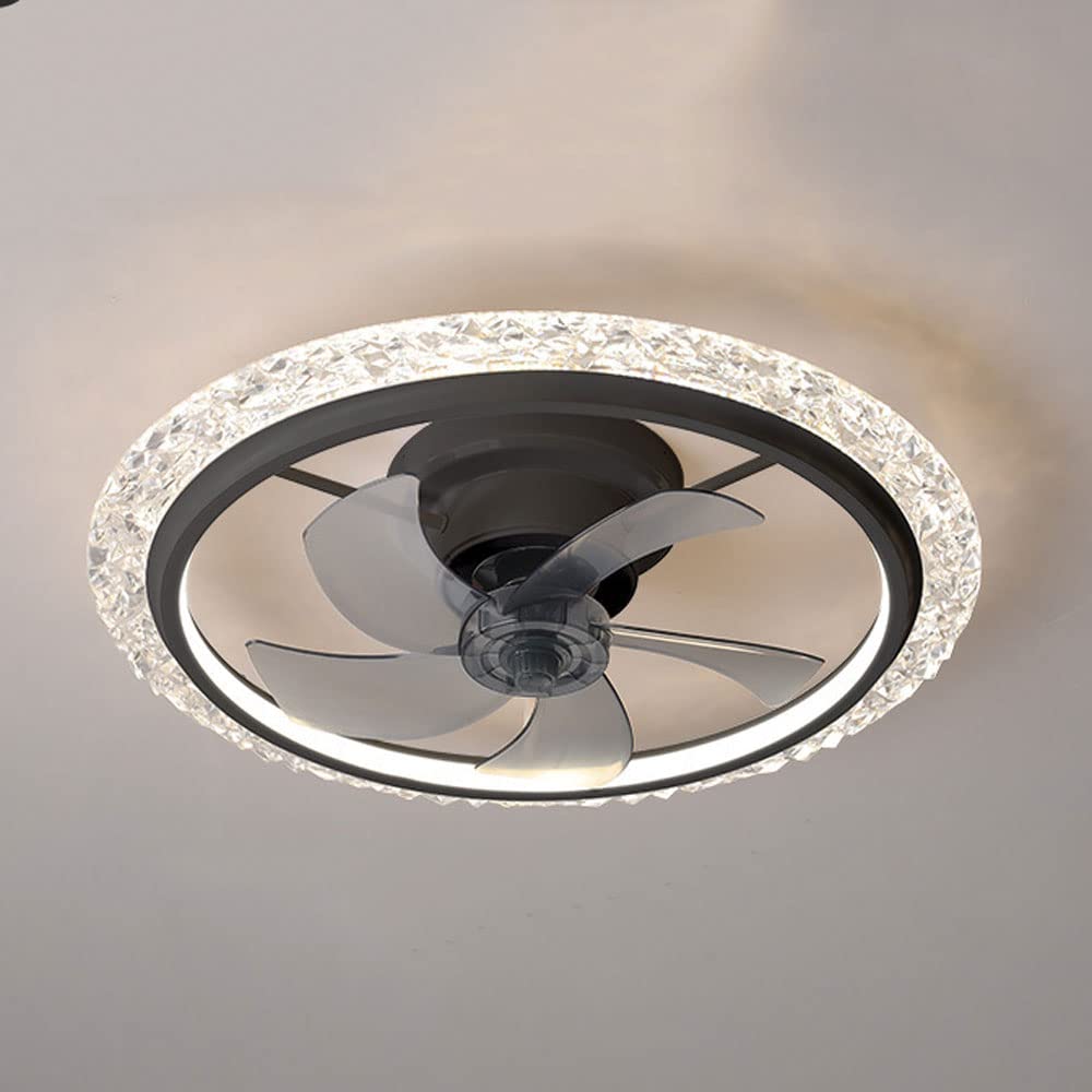 White/Black/Gold Copper Motor Light Fan Integrated Flush Mount Ceiling Lighting Fixture Led Ceiling Fan 3 Coltemperature Smart Remote Control Modern Ceiling Lamp for Living Room Bedroom/K/23