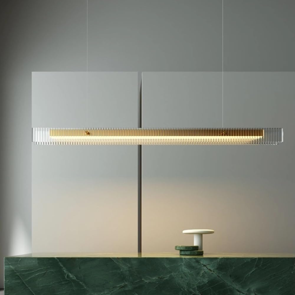 Nordic Luxury Dining Table Pendant Light Kitchen Island Golden Modern Long Glass Decoration Black Linear(Black 140cm,Cold White)