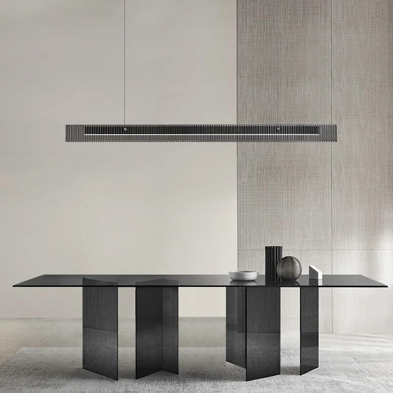 Nordic Luxury Dining Table Pendant Light Kitchen Island Golden Modern Long Glass Decoration Black Linear(Black 140cm,Cold White)