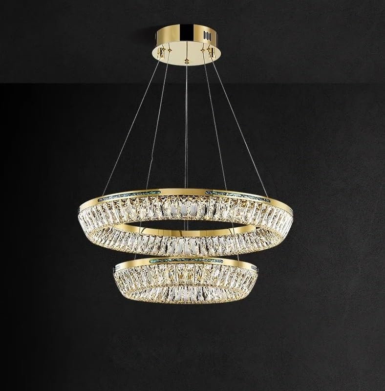 Chandelier, Art Deco Round Dimmable Silver Gold Crystal Lamparas De Techo Ceiling Lights. Light. Lamp for Foyer(100cm 2 Layer,Warm Light)