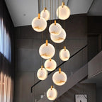 Modern Long Pendant Lights Luxury Staircase Marble Crystal Hanging Lamp Living Room Decoration Stone Led Villa Lighting Fixture(Warm White,Dia70cm-15 Lights)