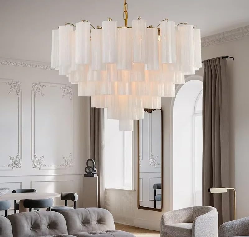 Chandelier, Dining Living Room Bedroom French Glass Tube Hanging Chandelier Ceiling Pendant Lights Round(White,3 Color_D100CM)