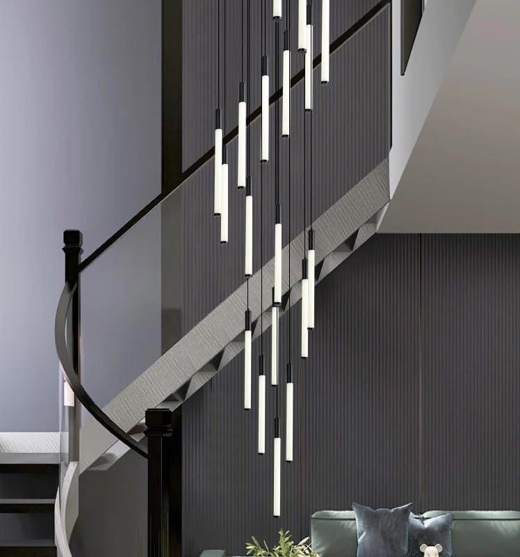 Modern Led Chandeliers Villa Stair Duplex Loft Pendent Light Long Chandelier Stairs Pendant(48 Heads,Neutral Light)