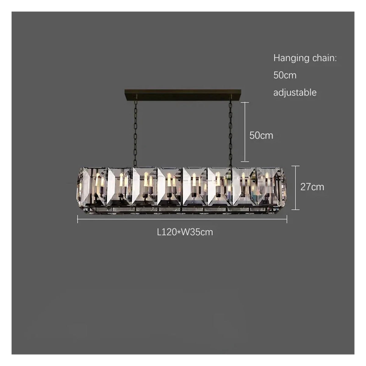 Modern Luxury Rectangular Crystal Dining Room Pendant Light Linear Chandelier with Multi-Faceted Crystal Blocks