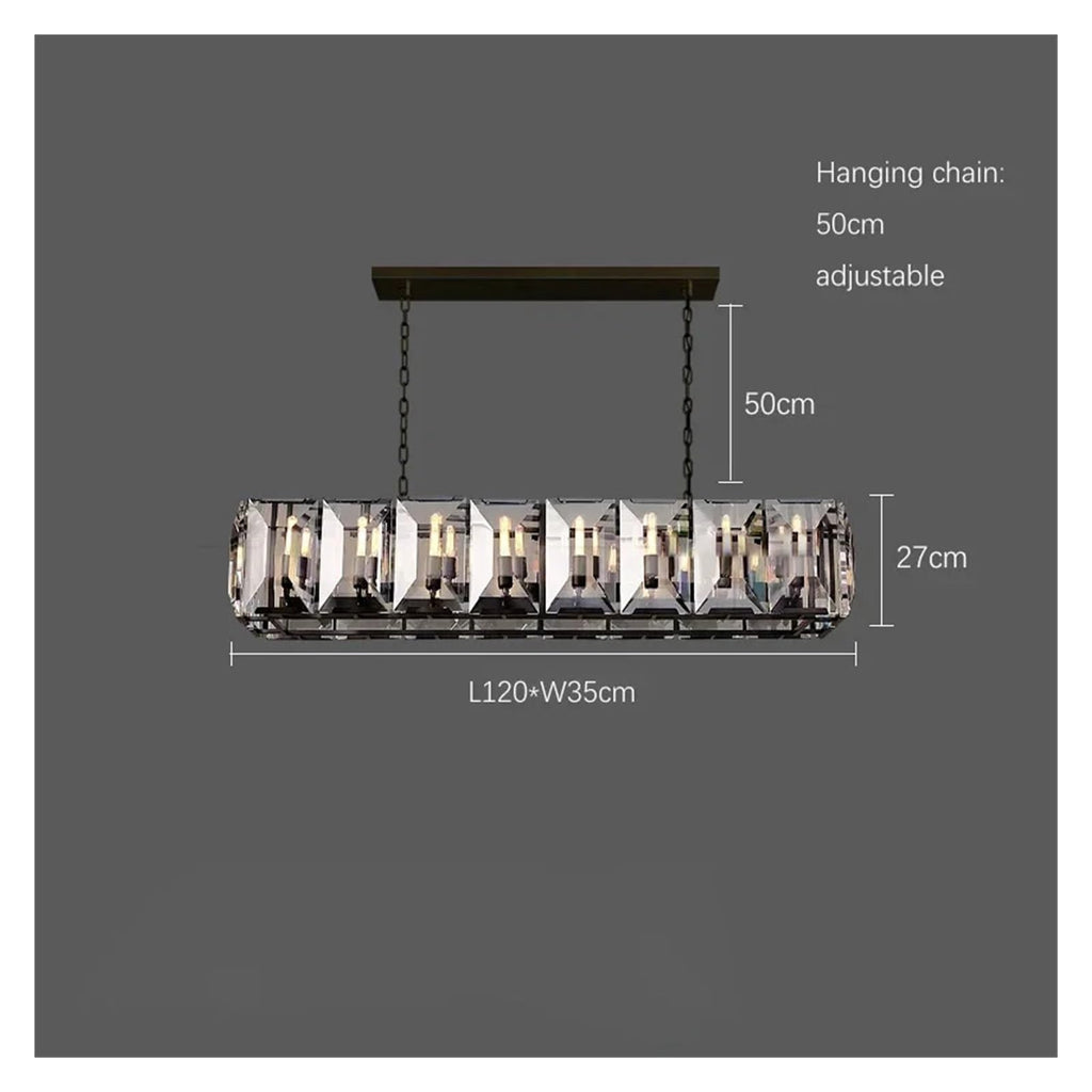Modern Luxury Rectangular Crystal Dining Room Pendant Light Linear Chandelier with Multi-Faceted Crystal Blocks