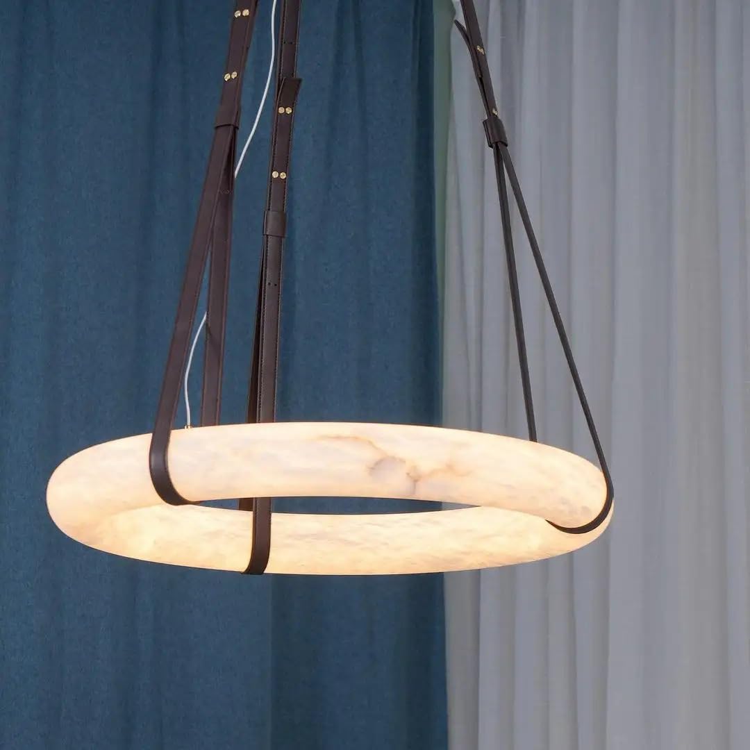 Luxury Natural Marble Leather Chandelier High-end Villa Lobby Pendant Lamp Living Dining Room Bedroom Hotel Home Decor(3 Color,B-D50cm)