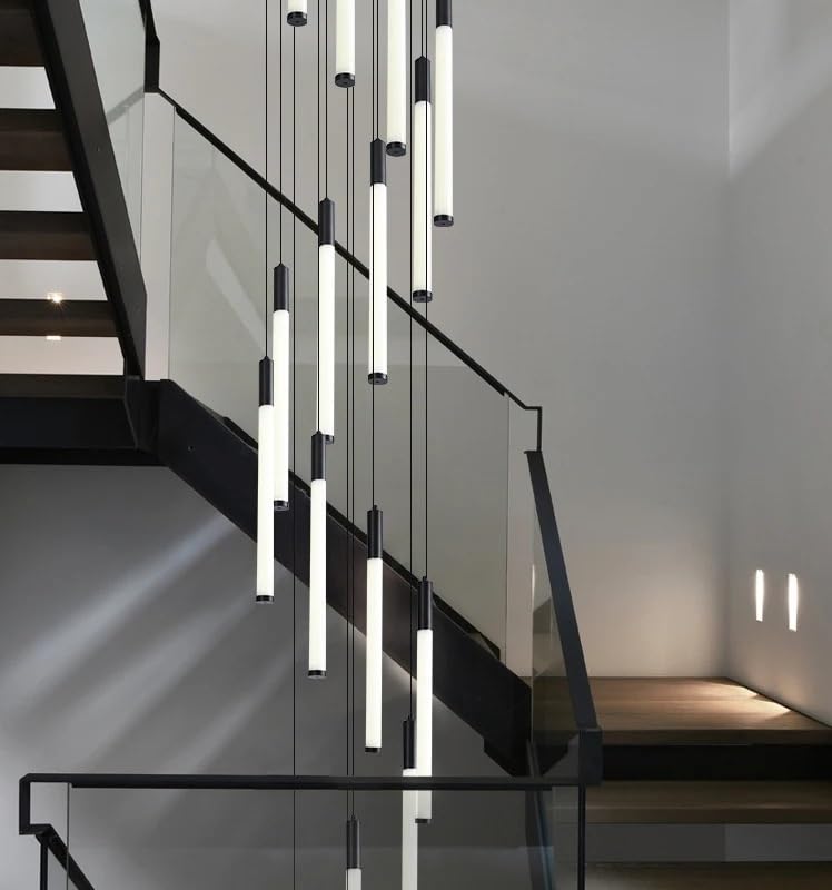 Modern Led Chandeliers Villa Stair Duplex Loft Pendent Light Long Chandelier Stairs Pendant(48 Heads,White Light)