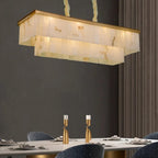 Natural Marble Ceiling Pendant Lights Copper Light Modern LED Home Appliance Stone Hanging Lamps Over Living Room Bedroom(Dimmable,Dia 80cm 4Tier)