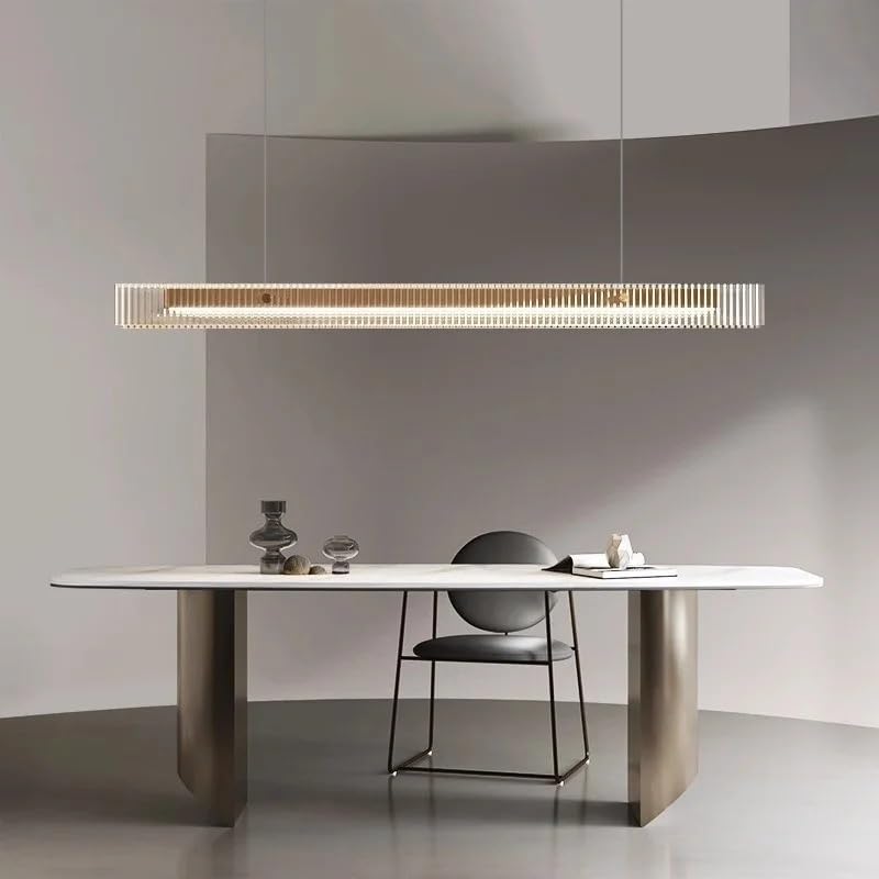Nordic Luxury Dining Table Pendant Light Kitchen Island Golden Modern Long Glass Decoration Black Linear(Silver 140cm,Cold White)
