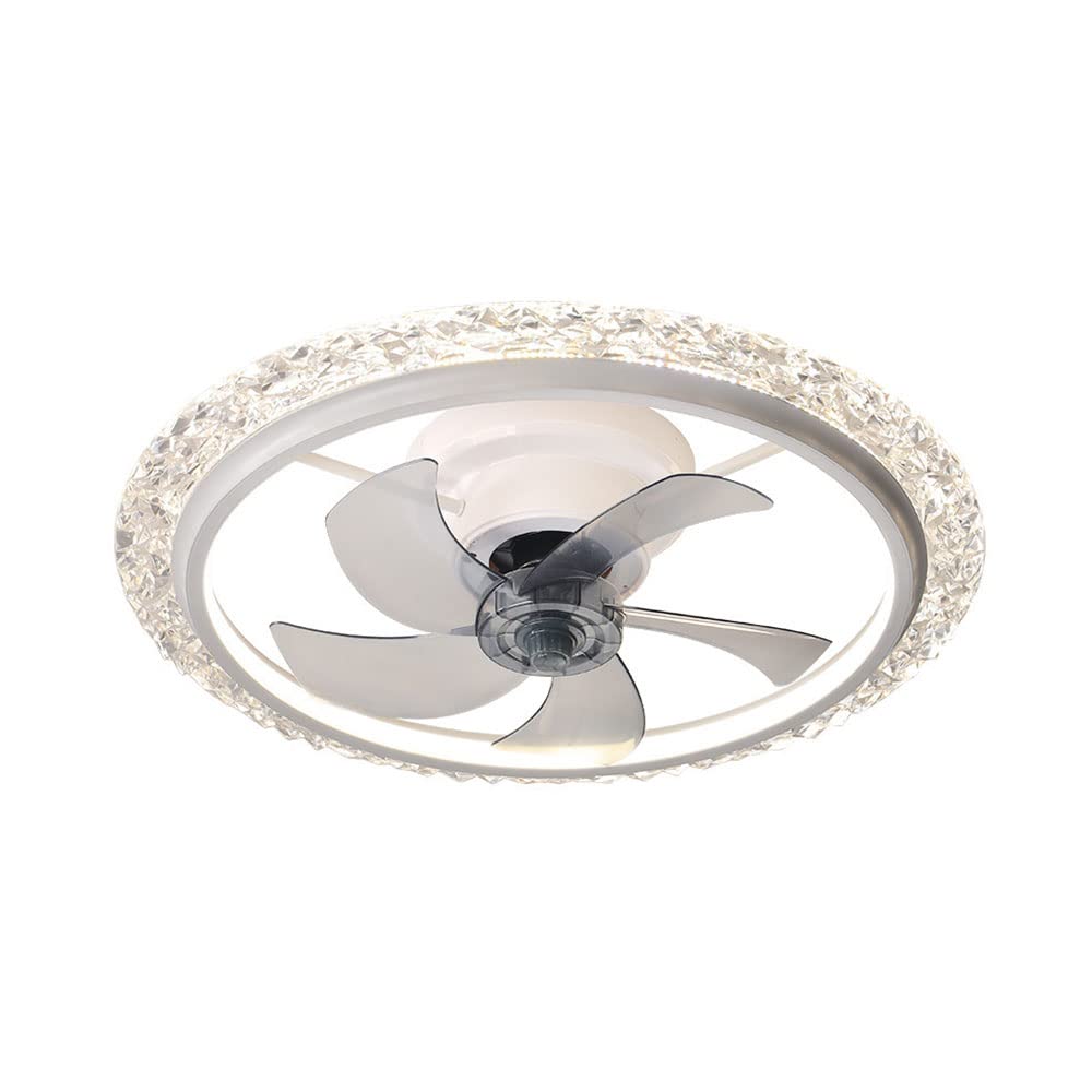 White/Black/Gold Copper Motor Light Fan Integrated Flush Mount Ceiling Lighting Fixture Led Ceiling Fan 3 Coltemperature Smart Remote Control Modern Ceiling Lamp for Living Room Bedroom/K/19