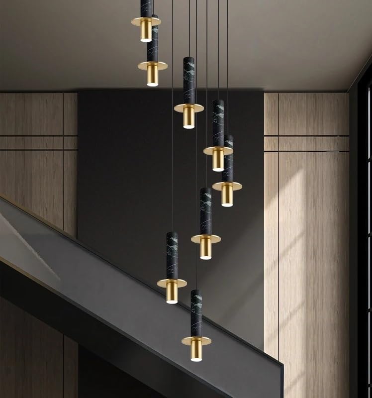 Modern Marble Chandelier Duplex Villa Stair Long Hanging Lamp Luxury Design Living Room Suspension Pendant Lights(21 Heads,Warm White)