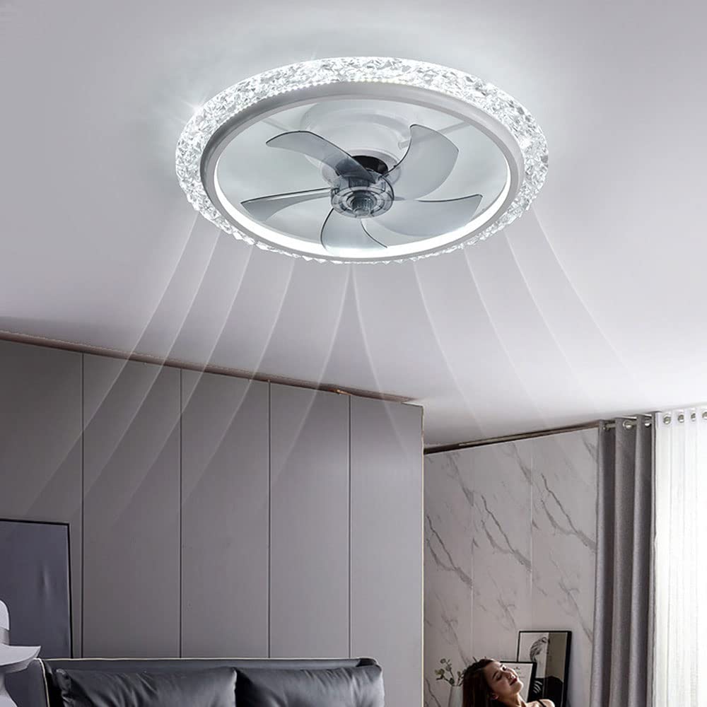 White/Black/Gold Copper Motor Light Fan Integrated Flush Mount Ceiling Lighting Fixture Led Ceiling Fan 3 Coltemperature Smart Remote Control Modern Ceiling Lamp for Living Room Bedroom/K/19
