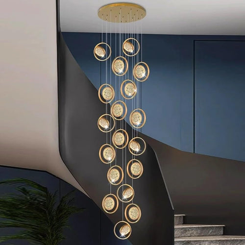 Chandelier Light, Nordic Luxury Staircase Crystal Chandelier Interior Decoration Pendent Lamp Living Room Villa Ceiling Luster Lighting(18 Heads,Dimming)