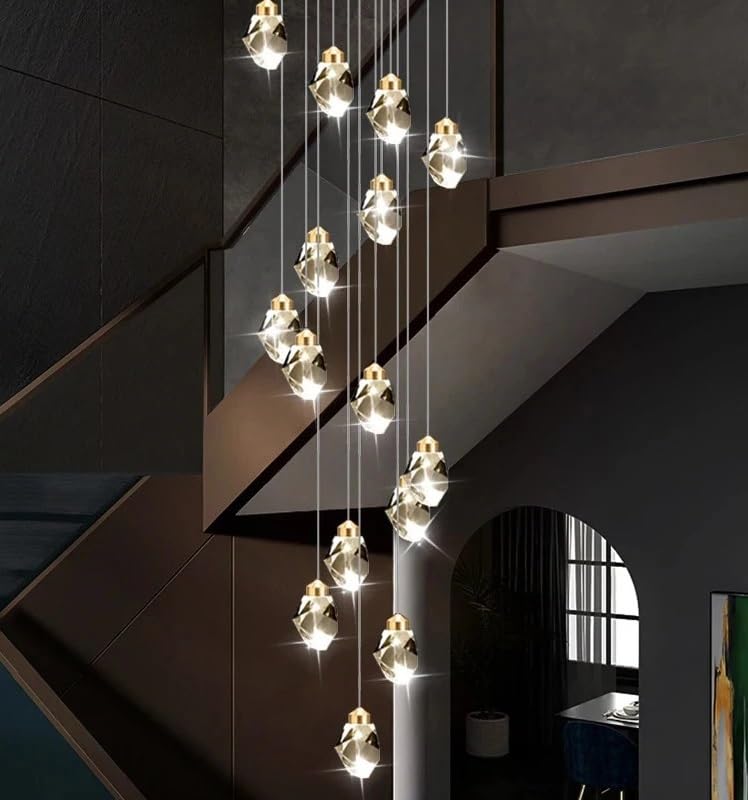 Nordic Crystal Chandelier Living Room Villa Ceiling Chandeliers Duplex Loft Hanging Lamps Stairscase Suspended Pendant(24 Heads,Warm Light)