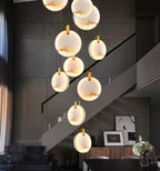Attic Lobby Lighting Luxury Living Room Staircase Marble Pendant Lamp Home Decor Ceiling Chandelier Nordic LED(15 Light,Cool White)