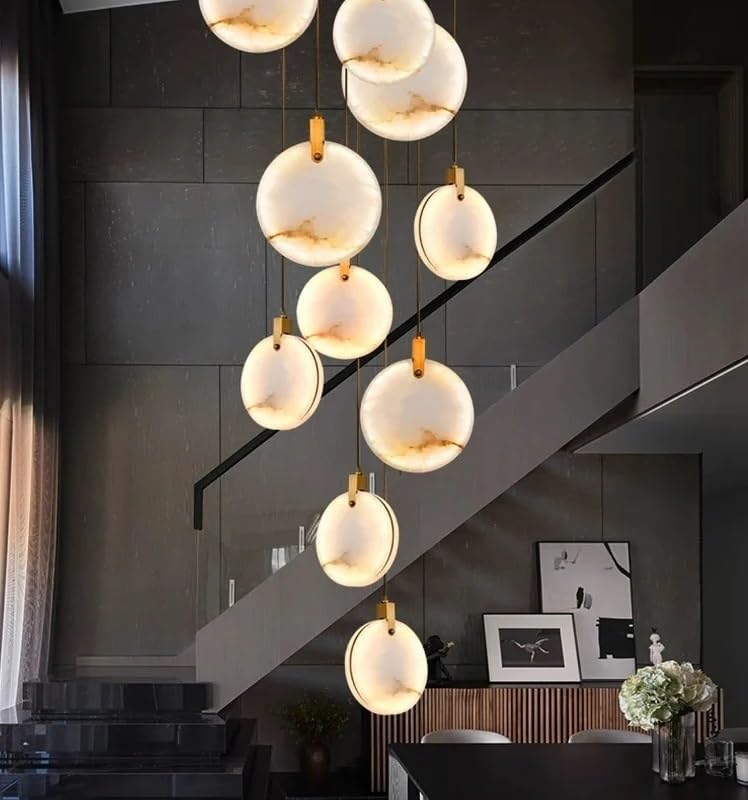 Attic Lobby Lighting Luxury Living Room Staircase Marble Pendant Lamp Home Decor Ceiling Chandelier Nordic LED(21 Light,Warm White)