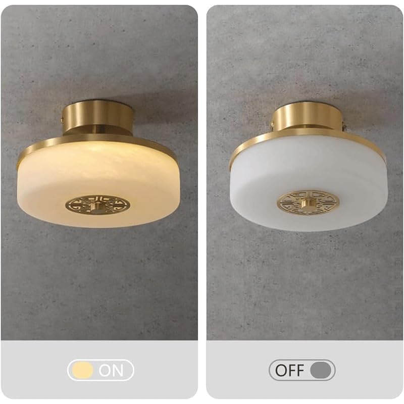All Copper Glass Semi-recessed Ceiling Light Italian Interior Decoration Simple Lamps LED Three-Color Dimming Close to Lights for Kitchen Island Bedroom Living Room Coffee