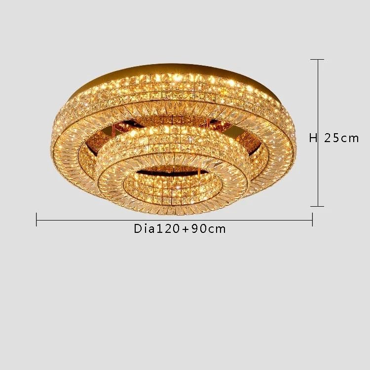 Chandelier, Large Living Room Crystal Gold Ceiling Lamp Led Two Tier Roof Light Fixture Apartment Round Home Decoration Lamparas Lustre(120 90cm,White Light)
