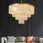 Natural Marble Ceiling Pendant Lights Copper Light Modern LED Home Appliance Stone Hanging Lamps Over Living Room Bedroom(Dimmable,Dia 80cm 4Tier)